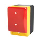 Emergency stop palm switch, latching, red mushroom button, with enclosure