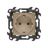 Single socket outlet with Schuko earthing for IP44 without seal frame, with shutters, (module), Simon 24, IP44, champagne matt, Flap color: Transparent