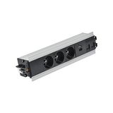 Indesk 3x250V typ E sockets + USB A+C charger + 2xRJ45 plate with Keystone mounting; Wieland quick connector; aluminum-black
