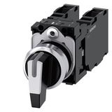 Toggle switch, 22 mm, round, metal, shiny, white, knob, long, 3 switch positions IOII, momentary