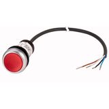 C22-DRL-R-K01-24-P65 Illuminated pushbutton actuator, classic, flat, maintained, 1 N/C, red, 24 V AC/DC, cable (black) with non-terminated end, 4 pole, 3.5 m