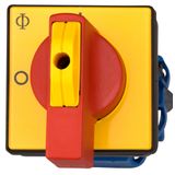 Emergency-Stop Main Switch, front, 4 hole mount, 3-pole, 20A