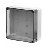 Polycarbonate push-button enclosure 180x182x84, clear lid, undrilled