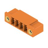 PCB plug-in connector, male header, Flange, THT solder connection, 3.81 mm, Number of poles: 4, 90°, Solder pin length (l): 3.2 mm, tinned, orange, Box