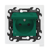 Single socket outlet with earthing for IP44 version without frame seal, with shutters, Push In system, (module), Simon 24, IP44, 16A, antibacterial green, Flap color: Same as a cover