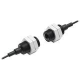 Fiber optic sensor head, through-beam, long distance detection, M14 cylindrical axial, R25 fiber, 10 m cable E32 1519G