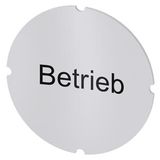 Inscription plate for illuminated pushbutton, round, milky, labeling: Betrieb