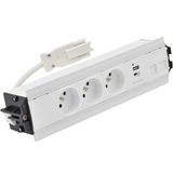 Indesk 3x250V typ E sockets + USB A+C charger + 2xRJ45 plate with Keystone mounting; Wieland quick connector; white