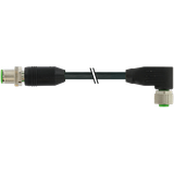 M12 male 0° / M12 female 90° A-cod. shielded PUR 5x0.34 bk 30m