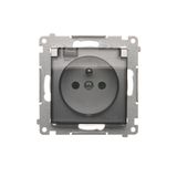 IP44 single socket outlet without frame seal - transparent flap, (module), 16A, 250V, Screw, Silver matt, metalic