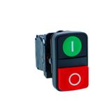 Double-headed push button, Harmony XB5N XB7N, plastic, 22mm, 1 green flush marked I + 1 red projecting marked O, 1NO+1NC