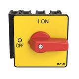 P3 On-off switch, 80 A,Flush mounting, 4 pole, Form E, Red, Short thum