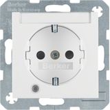 Schuko socket with LED and label holder S.1/B.3/B.7 polar white, glossy