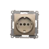Single socket outlet with Schuko earthing, with shutters, (module), 16A, 250V, Screw, Gold matt, metalic