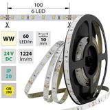 LED strip SMD2835 WW, 60LED/m, 14,4W/m, 1224lm/m, IP20, DC 24V, 10mm, 5m