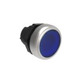 Illuminated Push-Push button actuator Ø22mm Platinum series chromed plastic, flush. Push ON-Push OFF, blue