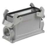 HDC enclosures, Size: 6, Protection degree: IP65, in plugged condition, Base housing, Side-locking clamp on lower side, high, Size of cable entries: PG 21