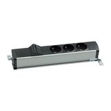 Standard power strip set: 3x250V type E + 2xRJ45 plate with Keystone mounting, screw, aluminum black