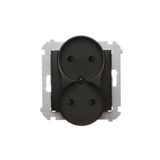 Double socket outlet without earthing, with shutters, (module), 16A, 250V, Screw, black matt