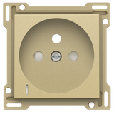 Finishing set with transparent lens for socket outlet with voltage indication, pin earthing and shutters, flush-mounting depth of 28.5mm, gold coated