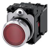 Pushbutton, illuminated, 22 mm, round, metal, high gloss, red, button, 1 NC