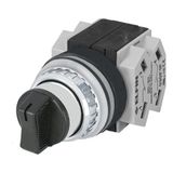 Knob selector switch, black, 3-position,Cam T, 2 N.O.+2 N.C.