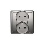 Double socket outlet without earthing, satin, metallized, 16A