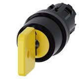 Key-operated switch O.M.R, 22 mm, round, plastic, yellow, key removal I+O+II