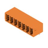 PCB plug-in connector, male header, closed side, THT solder connection, 3.81 mm, Number of poles: 7, 270°, Solder pin length (l): 3.2 mm, tinned, orange, Box