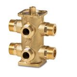 6-port compact control ball valve, externally threaded, PN16, DN10, kvs left = 1.95, kvs right = 0.4
