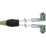 Y-Distributor M12 male/fem. 90° A-cod. LED PUR 3x0.34 gy+drag-ch 0.3m