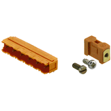 PCB plug-in connector, male header, Dovetails for fixing blocks, THT solder connection, 7.62 mm, Number of poles: 4, 90°, Solder pin length (l): 3.2 mm, tinned, orange, Box