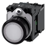 Illuminated pushbutton, 22 mm, round, plastic, white, pushbutton, flat, momentary contact type, with holder, 1NO, LED module with  3SU1106-0AB60-1BA0-Z Y10