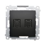 Double computer socket RJ45 cat. 6 with anti-dust cover, (module), black matt