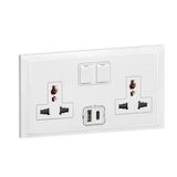 Socket 2 Gang 13A Switched + USB Type( A+C ) 7X14 White,  Legrand-Belanko S