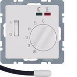 Thermostat, NO contact,Cen. plate,f. heat.,rocker switch,ext.temp.sen.