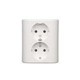 Double socket outlet with Schuko earthing and shutters, flush mounted - Scandinavian version, (Complete product), 16A, 250V, Screw, white