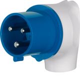 CEE right angle plug 3pole 32 A, connecting system, grey/blue