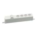 Expanded power strip set: 4x250V type E + 2xRJ45 plate with Keystone mounting., screw; white