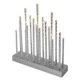 LED candlestick, silver, 28.5 cm, 3x AA, indoor, warm white, timer