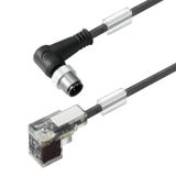 Valve cable (assembled), 90&deg; plug - valve plug, Industrial design C (9.4 mm), M12 = A-coded, Cable length: 3 m, PUR, black