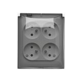 Quadruple socket outlet with earthing IP44 version - transparent flap, 16A, Screw, white