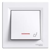 Asfora - 1pole pushbutton -10A lift terminals, locator light, bell symbol, white