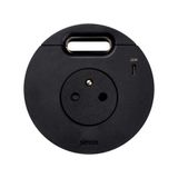 Furniture power socket (pin grounding) with USB-C 20W charger and grommet (cable outlet), Simon 400 Flash 90, IP20, 16A, black, Mount. dimen.: Ø80mm
