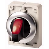 M30I-FWLK3-R Illuminated selector switch actuator, RMQ-Titan, with thumb-grip, momentary, 3 positions, red, Front ring stainless steel