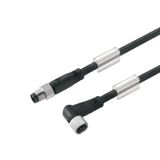 Sensor/actuator line, Connecting line, M8 / M8, Number of poles : 3, 5 m, pin, straight - socket, 90°, Shielded: No, LED: No, Sheath material: PUR, Halogen: No
