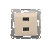 Double USB charger, A+A, 2.1A, cream white/electro white