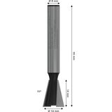 Dovetail bit, 8 mm, D1 14 mm, L 14 mm, G 55 mm, 15°