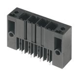 PCB plug-in connector, male header, Clip-on flange, THT solder connection, 7.62 mm, Number of poles: 4, 180°, Solder pin length (l): 3.5 mm, tinned, black, Box