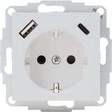 Socket outlet, 1-fold, 2xUSB A/C HK07 grey matt